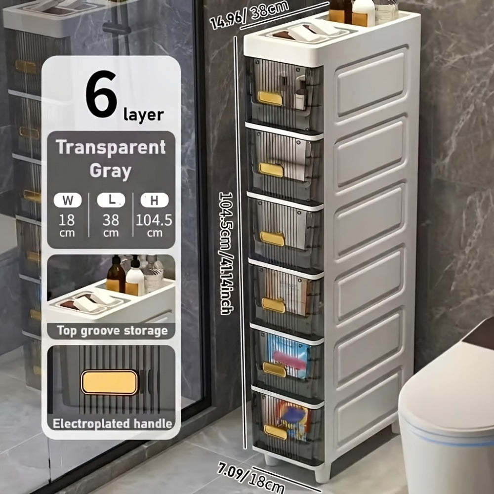 Storage Cabinet Slim PP Drawer Tower with Three, Four, Five or Six Layers and Pull-Out Bins