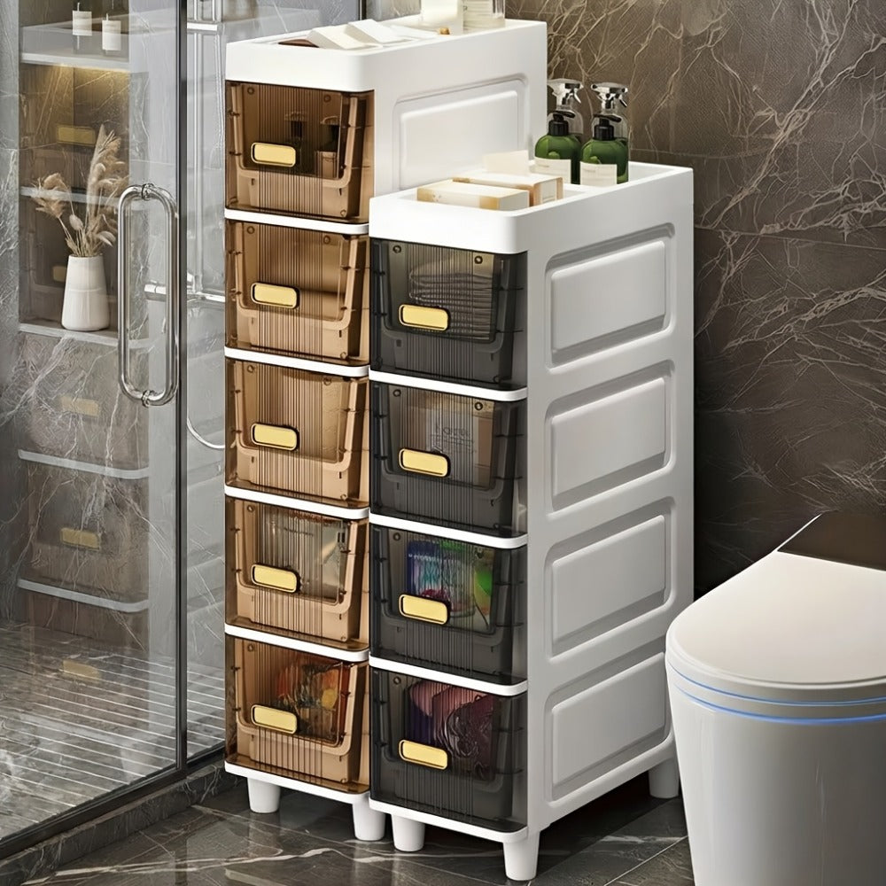 Storage Cabinet Slim PP Drawer Tower with Three, Four, Five or Six Layers and Pull-Out Bins
