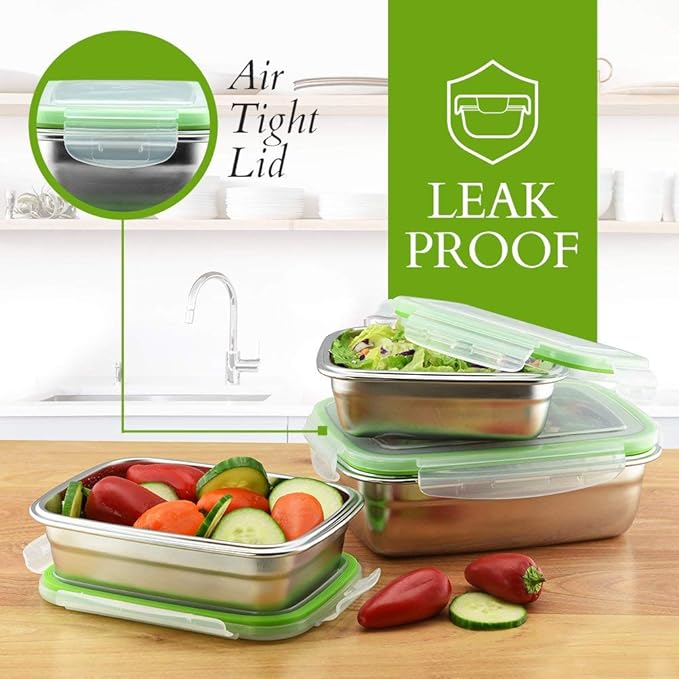 Femora High Steel Rectangle Heavy Duty Airtight Leakproof Unbreakable 2800 Ml Storage Container Lunch Box With Lock Lid
