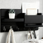 Wall Mounted Storage Rack with Mail Slot – Rustic Wood Floating Shelf with Hooks for Keys, Hats & Envelopes, Decorative Organizer for Entryway, Porch, Bedroom, Bathroom & Living Room