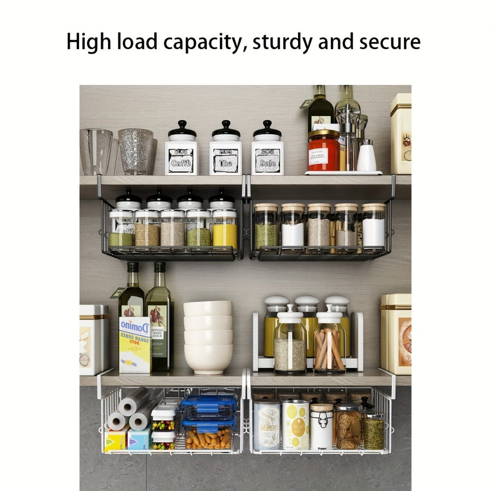 Wall Mount Foldable Storage Basket - Metal Organizer, Collapsible Space Saving for Kitchen Cabinet