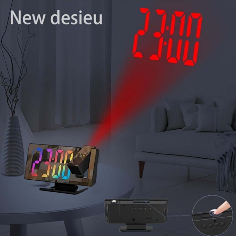 Digital Alarm Clock with LED Mirror Screen Projection Clock for Ceiling Wall Temperature Date for Entryways, Bedrooms and Living Spaces