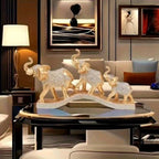 Golden Elephant Figurine Set of 3 - Lucky Elephant Statue Home Decor, Resin Elephant Family Sculpture for Living Room TV Cabinet Office Desktop, Wealth Attracting Housewarming Gift, 14 Inch