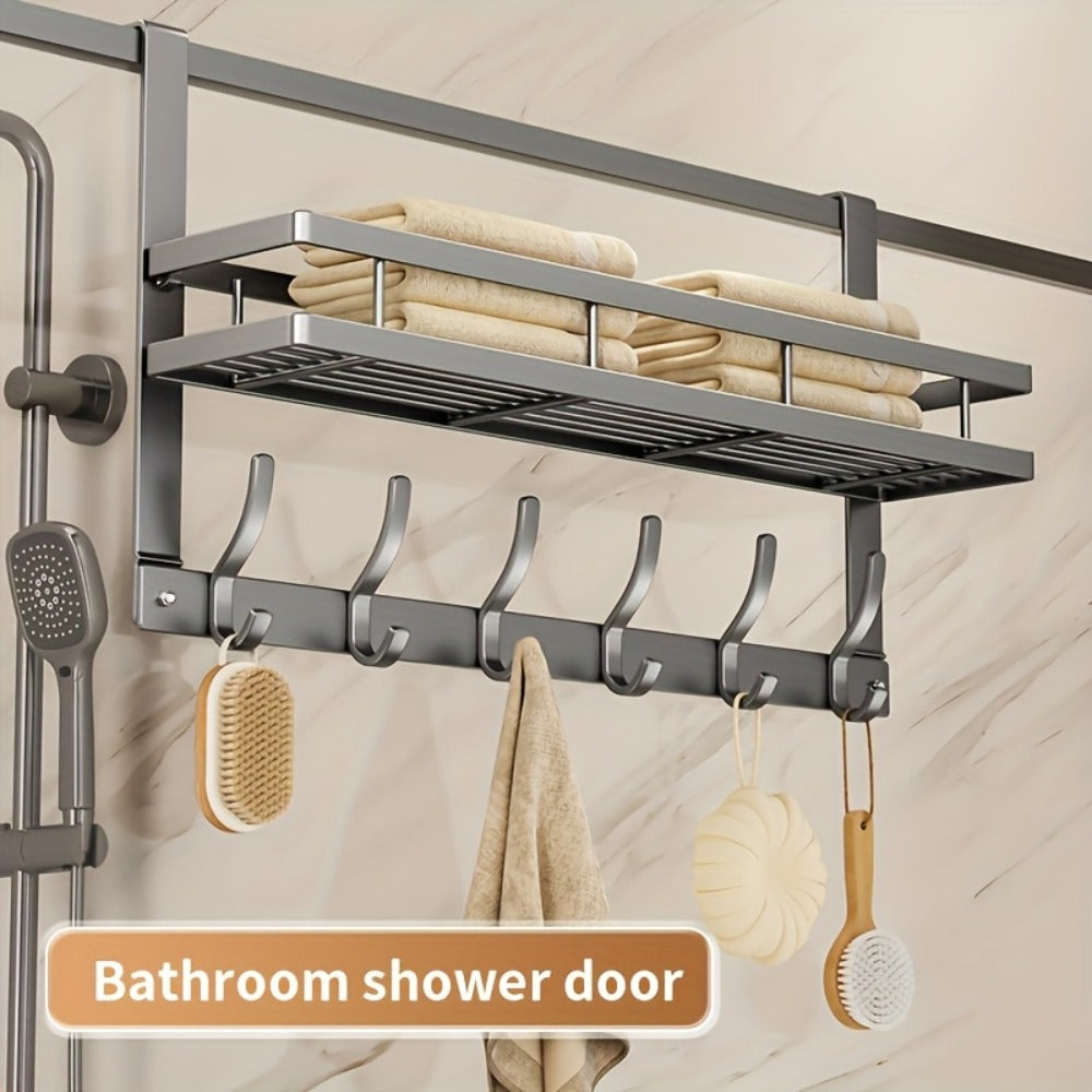 Over-Door Hook Rack with No-Drill Metal Design, Four to Six Hooks and Grey or Black Options for Home Organization