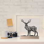 Deer Branch Silhouette Tabletop Decor with Black Iron-Metal Figures, Wood-Look Base and 5.9 x 5.9-Inch Size