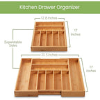 Bamboo Drawer Organizer Expandable Adjustable 9-Compartment Silverware Tray Cutlery Utensil Holder for Kitchen Drawer Office Desk Bedroom Eco-Friendly Bamboo Storage Divider Organizer