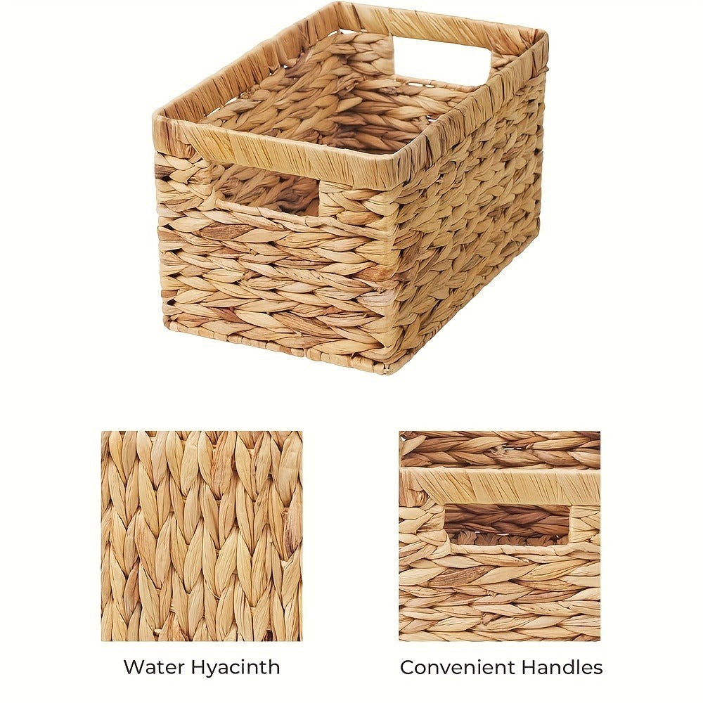Natural Wicker Storage Baskets with Built-In Handles in 1-, 2- or 4-Pack Shelf Options for Home Organization