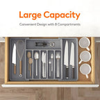 Expandable Eight-Compartment Drawer Organizer for Cutlery with Black, Grey or White Color Options