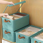 Foldable Fabric Storage Bins with Clear Top Lids and Handles in Four- or Six-Piece Color Sets