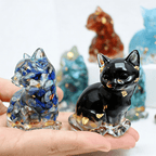 Standing Cat Figurine Set with Eight Crystal-Resin Figures in Random Mixed Colors, Approximately 4cm High