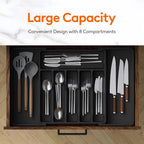 Expandable Eight-Compartment Drawer Organizer for Cutlery with Black, Grey or White Color Options