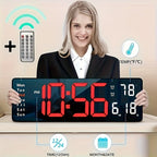 Large Digital Wall Clock 16 Inch LED Color Display, Smart Auto-Dimming 10-Level Brightness, Time Temperature Humidity Monitor