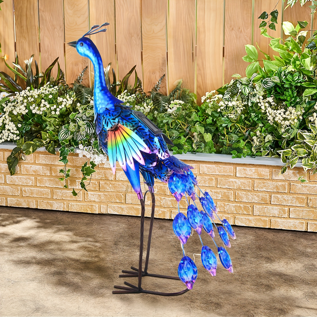 Solar Peacock Garden Statue – Metal Bird Sculpture with LED Lights, Outdoor Yard Art Decor for Patio, Lawn & Garden, Unique Gift