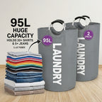 Tall 95L Laundry Basket Set with 14.96 x 31.1-Inch Fabric Bins in Single Gray or Two-Piece Color Options