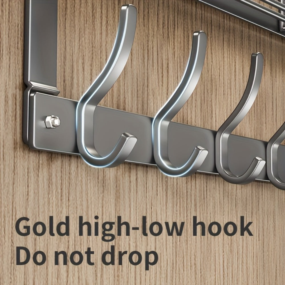 Over-Door Hook Rack with No-Drill Metal Design, Four to Six Hooks and Grey or Black Options for Home Organization