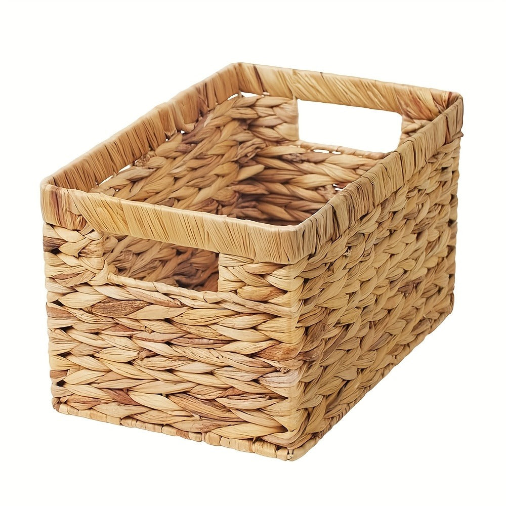 Natural Wicker Storage Baskets with Built-In Handles in 1-, 2- or 4-Pack Shelf Options for Home Organization