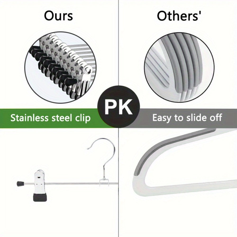 Pants Hangers with Clips 30-Pack – Adjustable Metal Skirt Hangers with 360° Rotatable Clips for Jeans, Trousers, Skirts, Dresses & Ties – Stainless Steel Closet Organizer Hangers