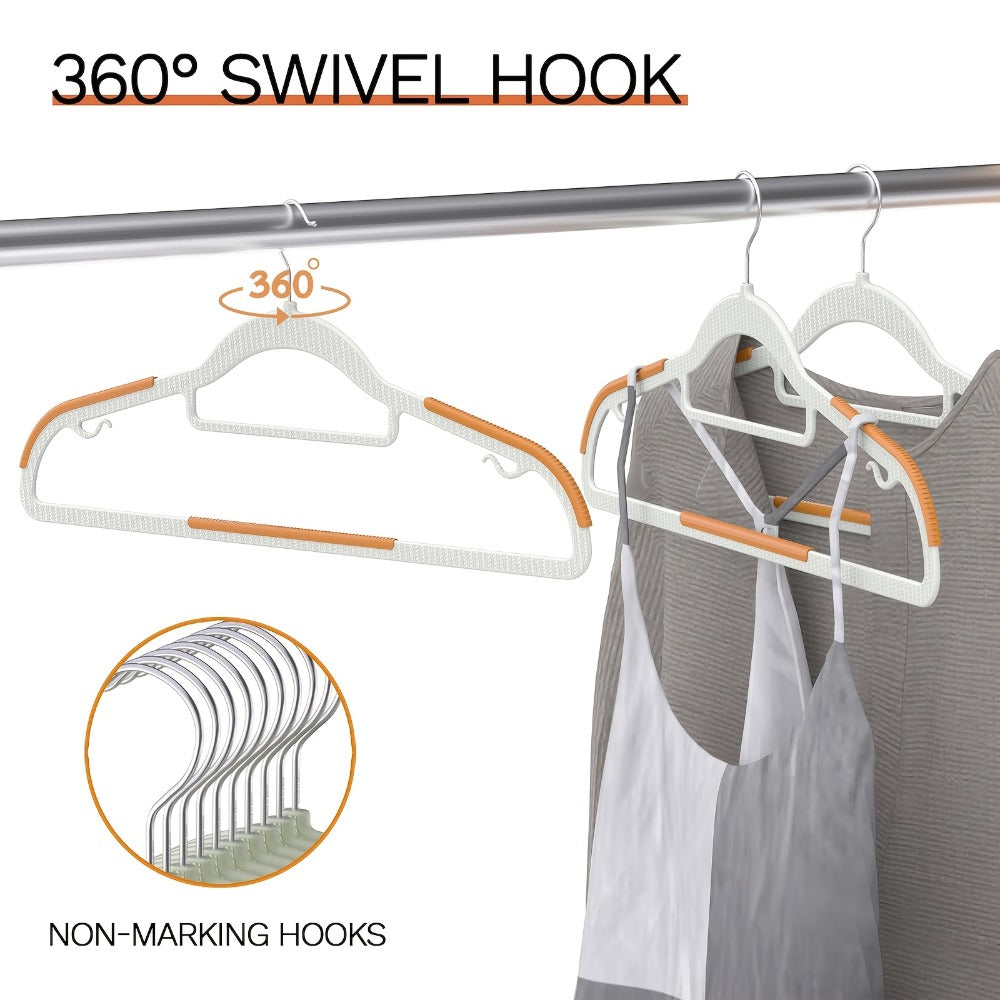 50-Piece Clothes Hanger Set with Eight Clasps, Padded Shoulder Strips and Swivel Hooks in Orange or Grey