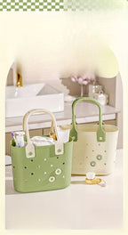 Portable Drain Storage Basket with Plastic Frame and Soft Bottom in Three Color Options for Home or Travel