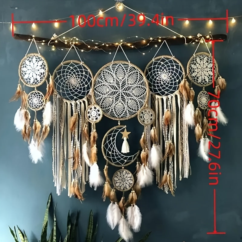 Dream Catcher Wall Decor 5 Pack Large Handmade Boho Dream Catchers Moon Sun Wall Hanging for Entryways, Bedrooms and Living Spaces