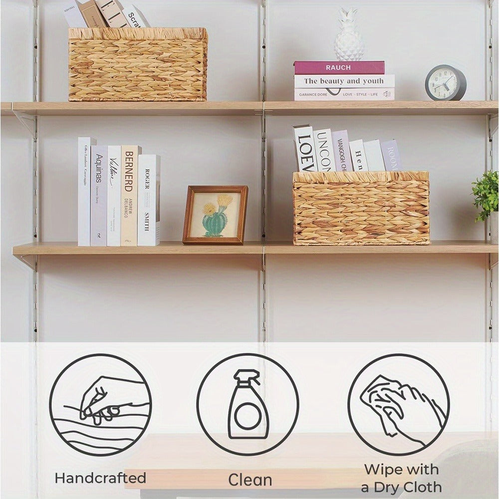 Natural Wicker Storage Baskets with Built-In Handles in 1-, 2- or 4-Pack Shelf Options for Home Organization