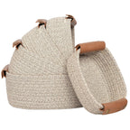 Cotton Rope Storage Baskets Set of 5 with Leather Handles in Four Color Options for Home Organization