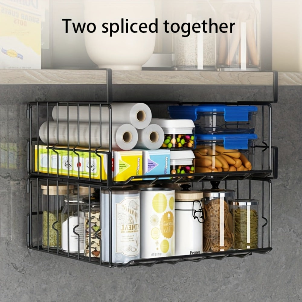 Wall Mount Foldable Storage Basket - Metal Organizer, Collapsible Space Saving for Kitchen Cabinet