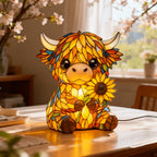Highland Cow Desk Lamp USB Powered Cute Cow Night Light Handcrafted Sunflower Design Bedroom for Entryways, Bedrooms and Living Spaces