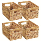 Natural Wicker Storage Baskets with Built-In Handles in 1-, 2- or 4-Pack Shelf Options for Home Organization
