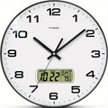 Round Analog Wall Clock with LCD Calendar and Temperature Window, Four Colors and 10- or 12-Inch Sizes