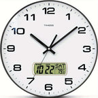Round Analog Wall Clock with LCD Calendar and Temperature Window, Four Colors and 10- or 12-Inch Sizes