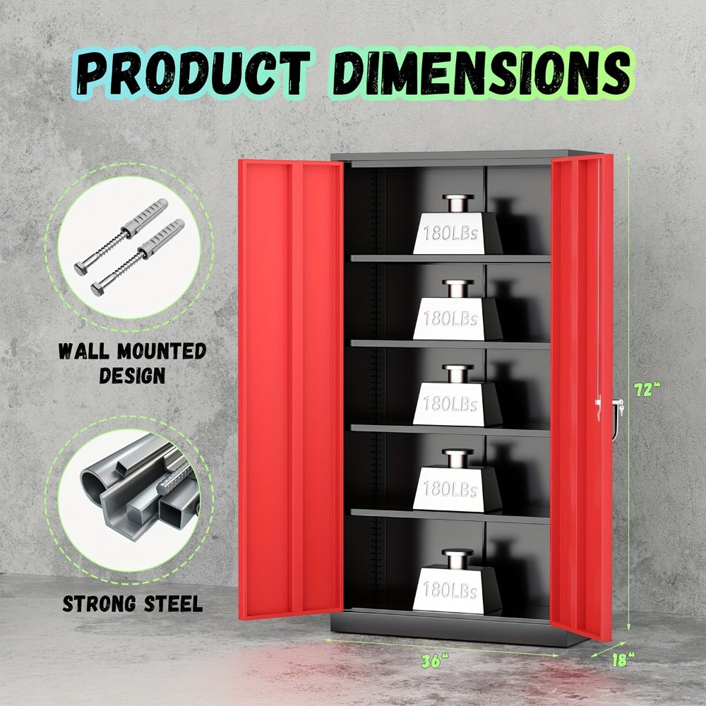 Storage Cabinet 72-Inch Locking Steel Utility Cupboard with Four Adjustable Shelves and Two Colors