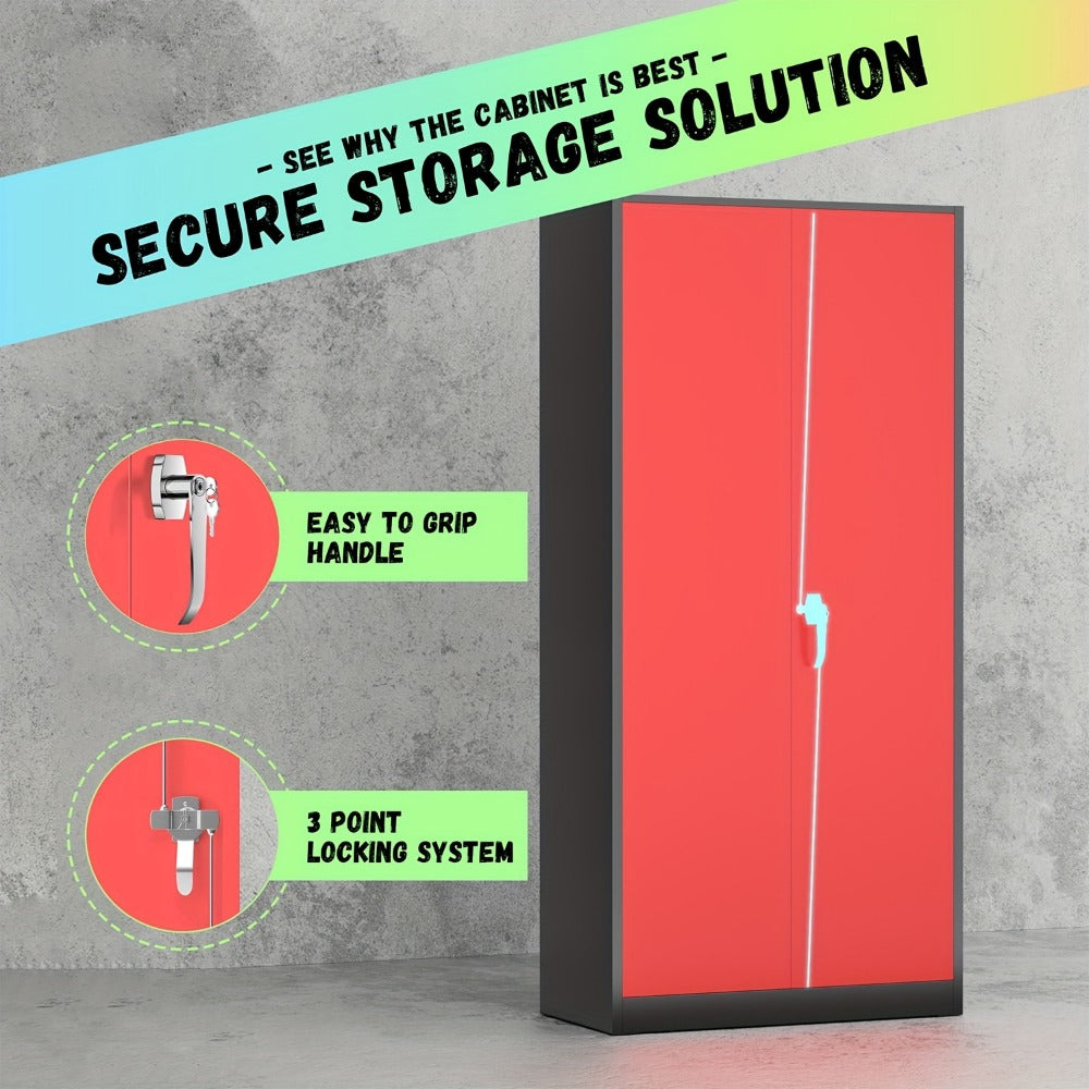 Storage Cabinet 72-Inch Locking Steel Utility Cupboard with Four Adjustable Shelves and Two Colors