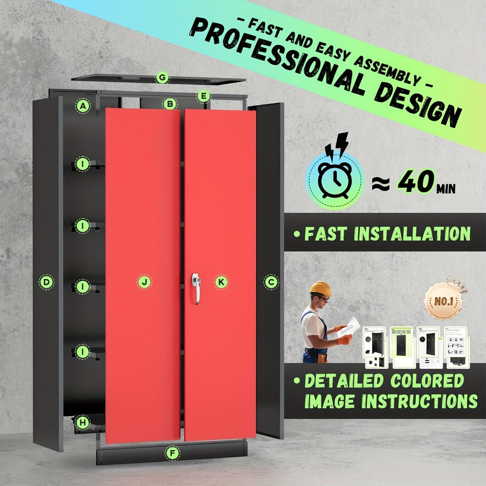 Storage Cabinet 72-Inch Locking Steel Utility Cupboard with Four Adjustable Shelves and Two Colors