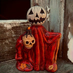 Halloween Pumpkin Wizard Resin Figurine 2-Pack, Spooky Desktop Ornament & Bookshelf Decor for Entryways, Bedrooms and Living Spaces