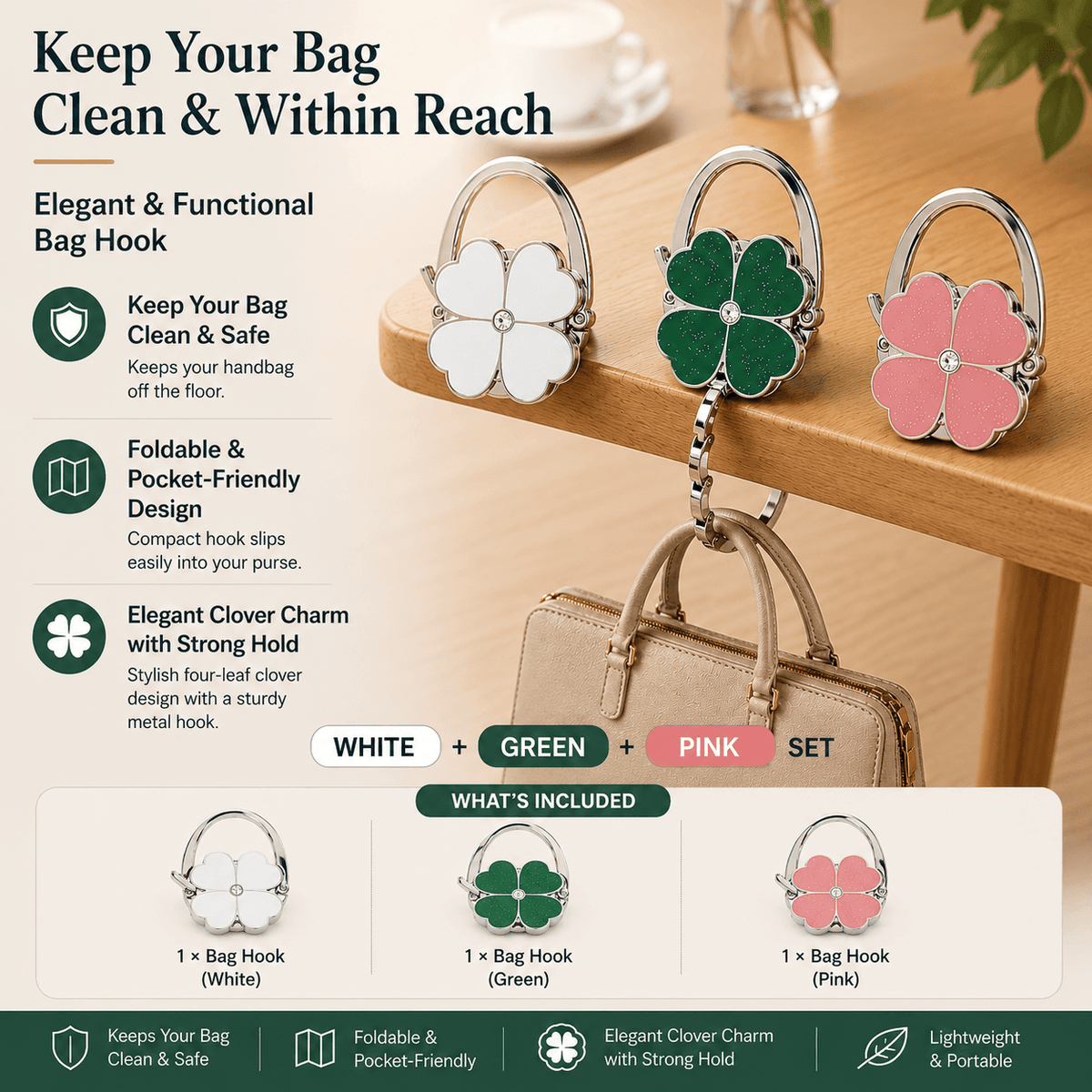 Foldable Clover Purse Hanger