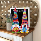 Hippie Gnomes Decorations 2 Pack – Groovy Tie Dye Tomte Figurines with Peace Sign & Fashion Glasses, 13.5" Swedish Gnome Shelf Sitters for Farmhouse, Christmas, Halloween & Party Decor