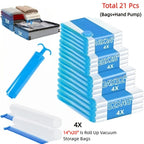 Vacuum Storage Bags with Air Pump, 20-21 Pack Reusable Compression Bags for Clothes, Quilts & Blankets