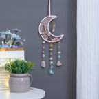 Dreamcatcher Moon Suncatcher Wall Hanging, Handmade Boho Wind Chime Pendant for Indoor Outdoor Garden