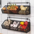 Black Wall-Mounted Wire Storage Basket with Open Front in Two- or Three-Grid Width Options
