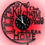 Coffee-Themed Vinyl Record Wall Clock with Cutout Lettering and Standard or LED Light Configuration
