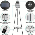 Solar Floor Lamp with Metal Plant Stand 36 Inch Outdoor Solar Light Flower Shelf for Patio Deck Yard Garden Outdoor Decor Gift Set of 2