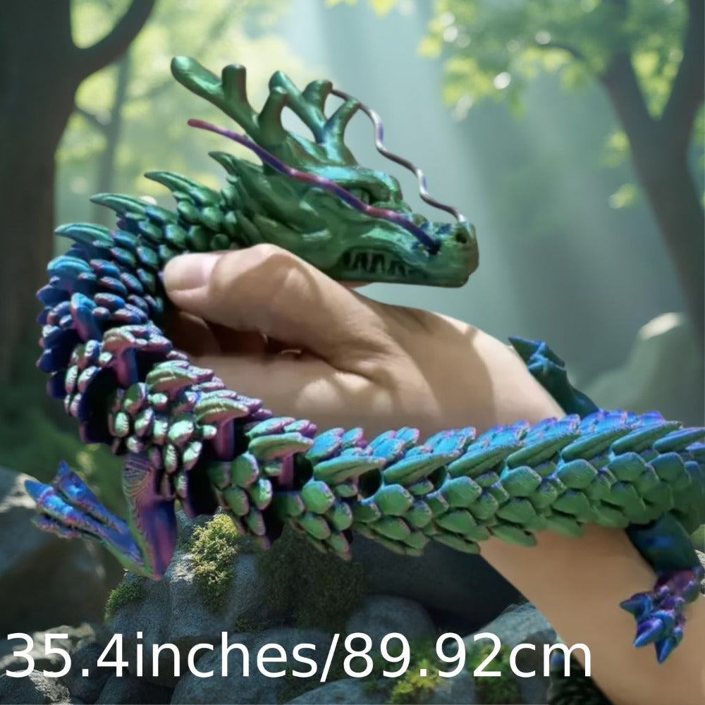 3D Printed Articulated Dragon Figurine 35.4" Giant Poseable Chinese Dragon Collectible Sculpture