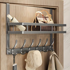 Over-Door Hook Rack with No-Drill Metal Design, Four to Six Hooks and Grey or Black Options for Home Organization