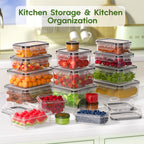 Food Storage Containers with Lids Airtight Plastic Meal Prep Containers Stackable Leak Proof BPA Free for Pantry Kitchen Refrigerator Freezer with Labels