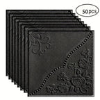 Fifty-Piece Embossed Floral-Curve Wall Tile Sticker Set with 35 cm Square Panels in Four Colors