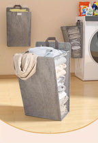 Wall Mounted Laundry Hamper Foldable Oxford Cloth with Lid | Space Saving Clothes Storage Basket for Bedroom Bathroom Living Room | Large 22x15 Inch Multi-Purpose Organizer Gray