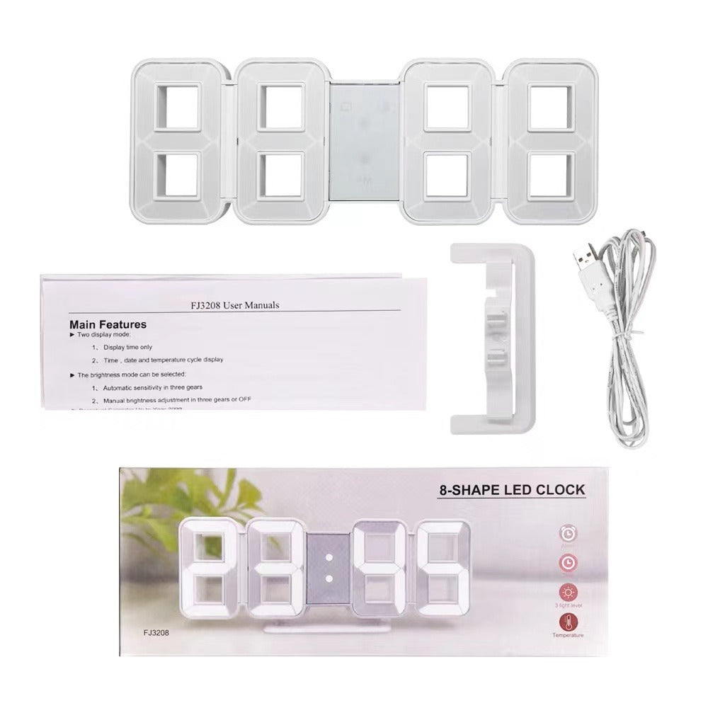 3D LED Digital Alarm Clock Colorful Night Light Home Decor Bedroom Desk Clock USB Powered for Entryways, Bedrooms and Living Spaces