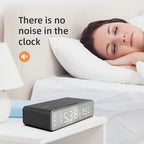 Wireless Charging Alarm Clock with Black or Silver-Tone Housing, Digital Time Display and Top Charging Surface