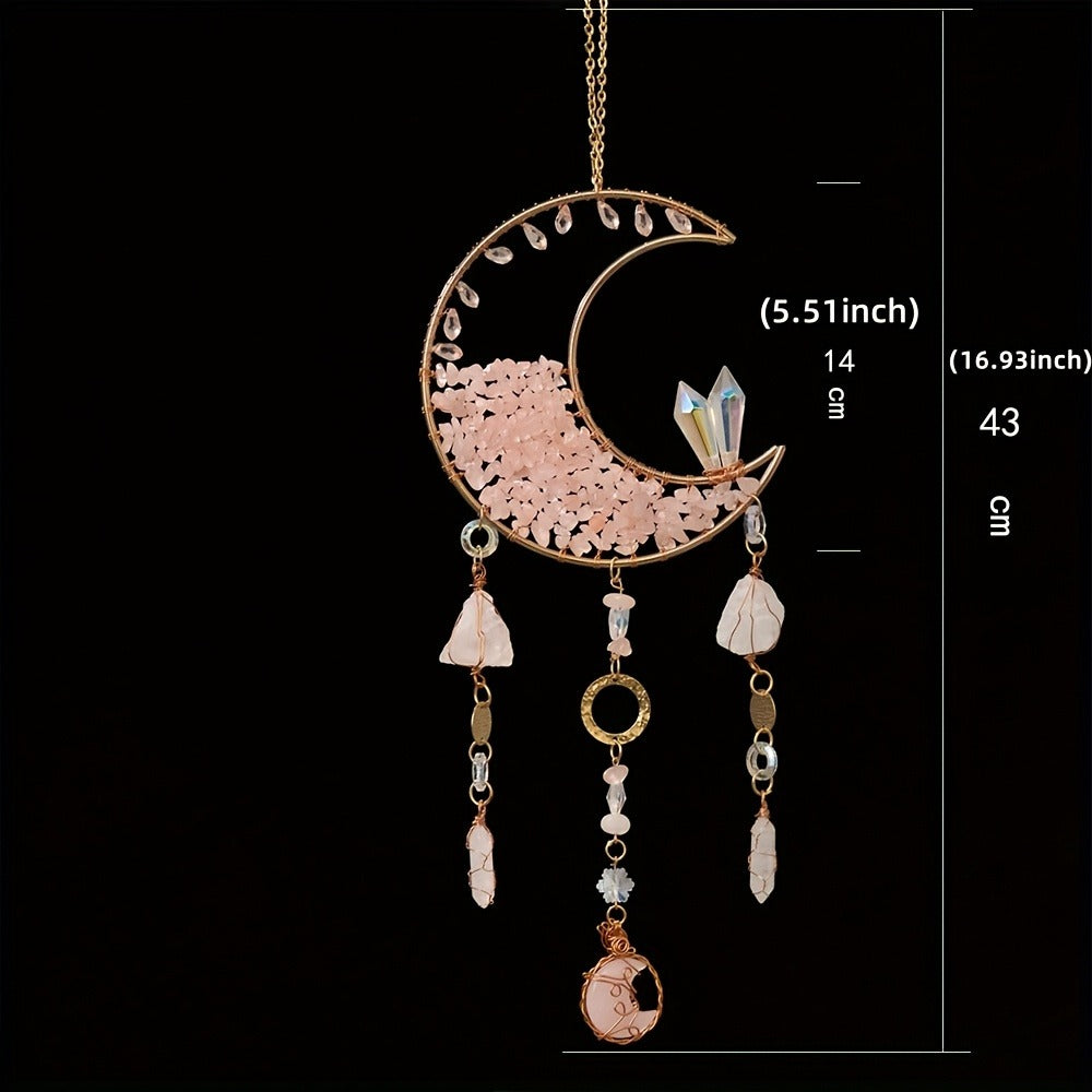 Dreamcatcher Moon Suncatcher Wall Hanging, Handmade Boho Wind Chime Pendant for Indoor Outdoor Garden
